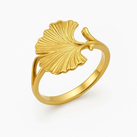 Handmade Brass Ginkgo Biloba Leaf Ring with 22k Gold Plating